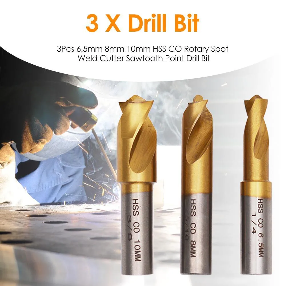 3Pcs Spot Weld Drill Bit / Remover / Cutter Cobalt Tip Set 6.5/8/10mm Power Tool Drill Accessori Slotting Drilles Welding Bit
3Pcs Spot Weld Drill Bit / Remover / Cutter Cobalt Tip Set 6.5/8/10mm Power Tool Drill Accessori Slotting Drilles Welding Bit