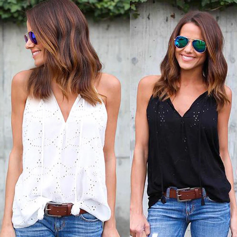 Summer 2021 Women Embroidery Thin Belt Sleeveless Vest V-neck Casual Top Breathable Holes Solid Color Loose Comfortable
Summer 2021 Women Embroidery Thin Belt Sleeveless Vest V-neck Casual Top Breathable Holes Solid Color Loose Comfortable