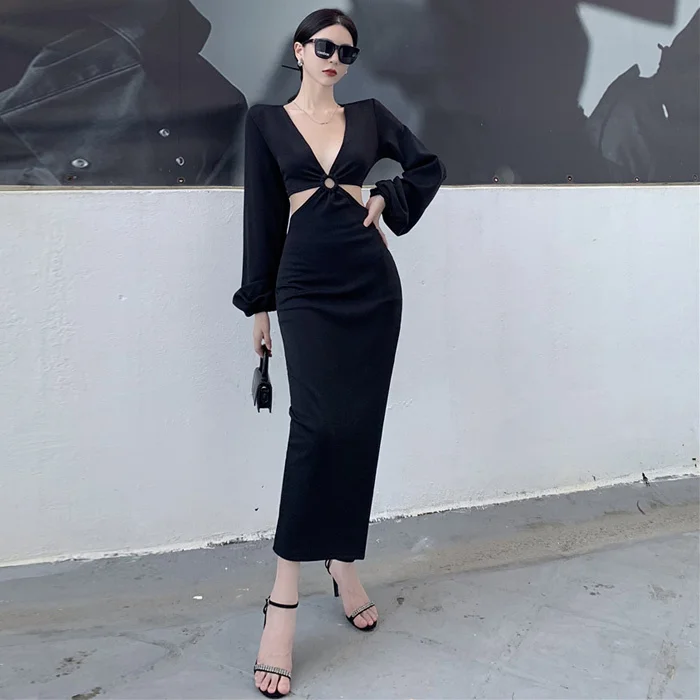 Fall Pure Desire Deep v Chest-flattering Hollow-out Midriff Midi Dress Slim-fit Slit Hip-wrapped Rac
Fall Pure Desire Deep v Chest-flattering Hollow-out Midriff Midi Dress Slim-fit Slit Hip-wrapped Rac
