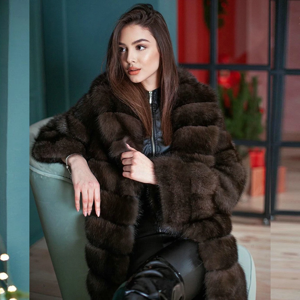 90cm Long Real Fox Fur Coats Woman Winter Fashion High Quality Whole Skin Genuine Fox Fur Coat with Turn-down Collar Outwear 
90cm Long Real Fox Fur Coats Woman Winter Fashion High Quality Whole Skin Genuine Fox Fur Coat with Turn-down Collar Outwear