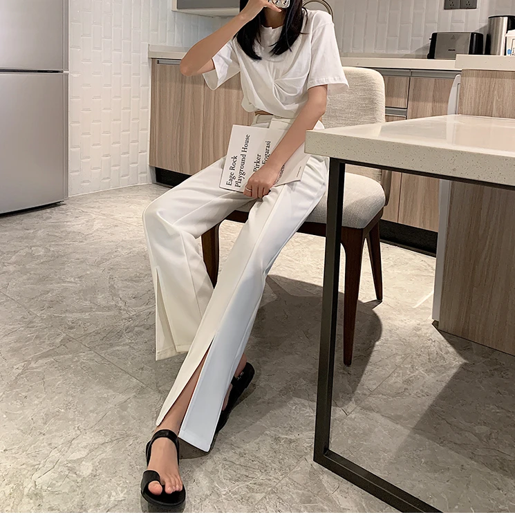 Casual High Waist Button Wide Leg Pants for Women Spring Summer Loose Female Floor-Length Split Suits Pants Ladies Trousers New
Casual High Waist Button Wide Leg Pants for Women Spring Summer Loose Female Floor-Length Split Suits Pants Ladies Trousers New