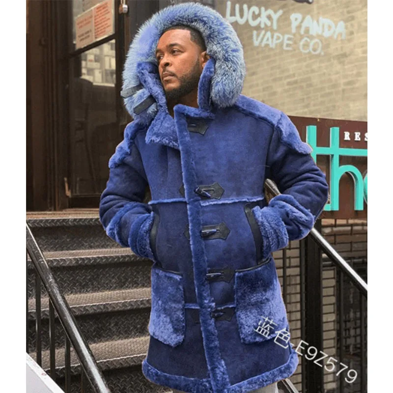 Mandylandy Leather Jackets Thick Mid-Length Hooded Jacket Outwear Warm Suede Horn Button Winter Men's Faux Coat Faux Fur Coats
Mandylandy Leather Jackets Thick Mid-Length Hooded Jacket Outwear Warm Suede Horn Button Winter Men's Faux Coat Faux Fur Coats