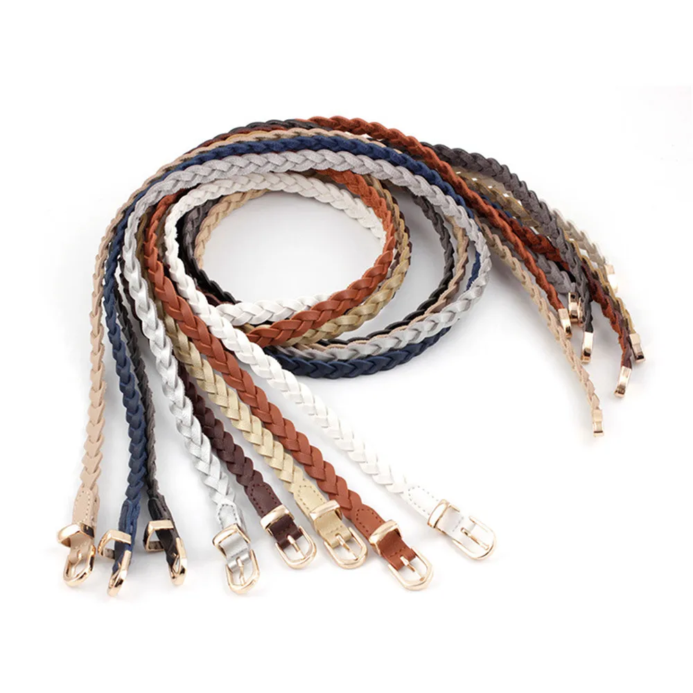 110x1.2cm Women's Dress Thin Belt Pu Leather Braided Belt Golden Pin Buckle 1.2cm Width New Fashion Causal Waistband
110x1.2cm Women's Dress Thin Belt Pu Leather Braided Belt Golden Pin Buckle 1.2cm Width New Fashion Causal Waistband