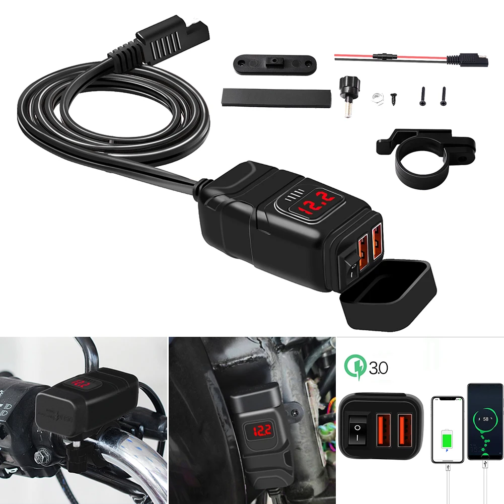 Motorcycle Quick Charger 12V SAE to USB Adapter with Voltmeter On Off Switch Motorcycle SAE To dual QC 3.0 USB Charger Voltmeter
Motorcycle Quick Charger 12V SAE to USB Adapter with Voltmeter On Off Switch Motorcycle SAE To dual QC 3.0 USB Charger Voltmeter