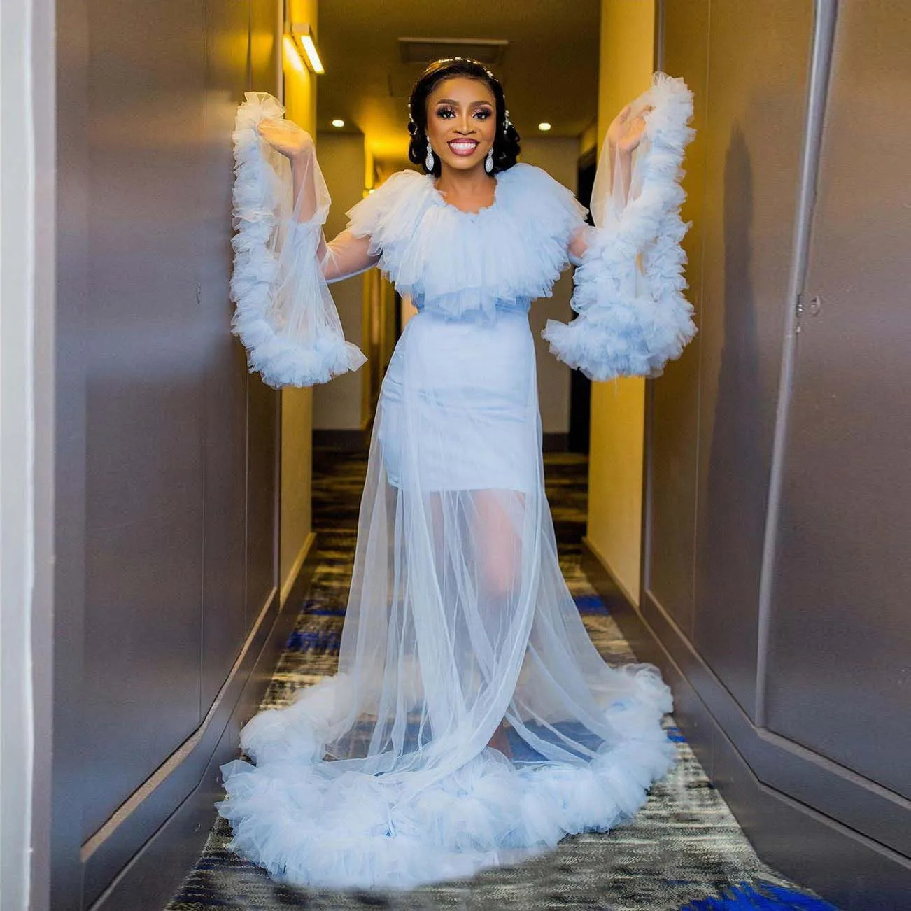 Casual Light Blue Women Dress Tulle Ruffle Floor Length See Thru Evening Dress Long Sleeves Plus Size Prom Dress Custom Made
Casual Light Blue Women Dress Tulle Ruffle Floor Length See Thru Evening Dress Long Sleeves Plus Size Prom Dress Custom Made