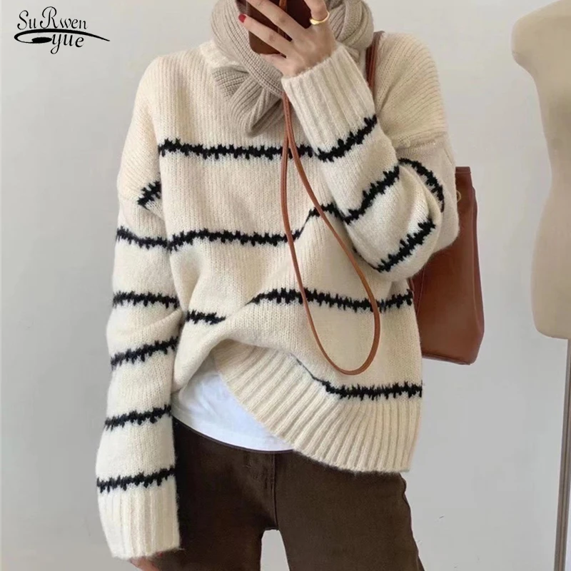 Autumn Pullover Women Striped Sweater Knitted Korean Elegant Sweater Women Vintage Casual Warm Tops Winter Fashion Clothes 17723
Autumn Pullover Women Striped Sweater Knitted Korean Elegant Sweater Women Vintage Casual Warm Tops Winter Fashion Clothes 17723