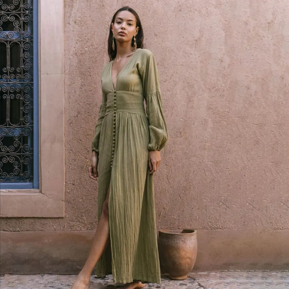 French Retro V-neck Waist Pleated Loose Temperament Long-sleeved Dress Woman Summer Beach Dresses Woman Long Summer Dress
French Retro V-neck Waist Pleated Loose Temperament Long-sleeved Dress Woman Summer Beach Dresses Woman Long Summer Dress