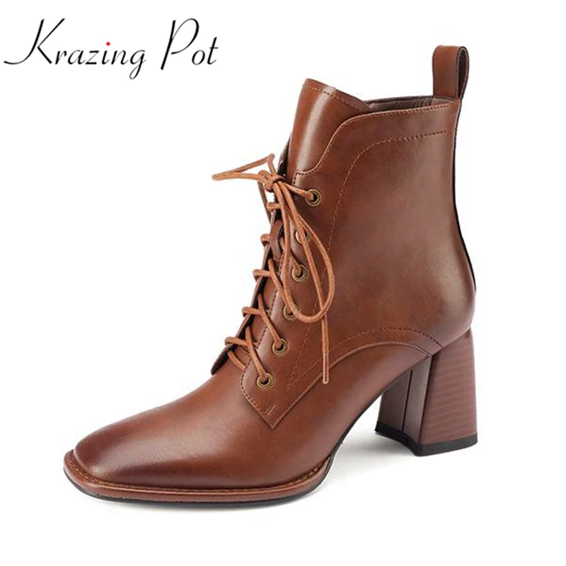 Krazing Pot new cow leather square toe thick high heels superstar modern career boots vintage lace up keep warm ankle boots l8f1
Krazing Pot new cow leather square toe thick high heels superstar modern career boots vintage lace up keep warm ankle boots l8f1
