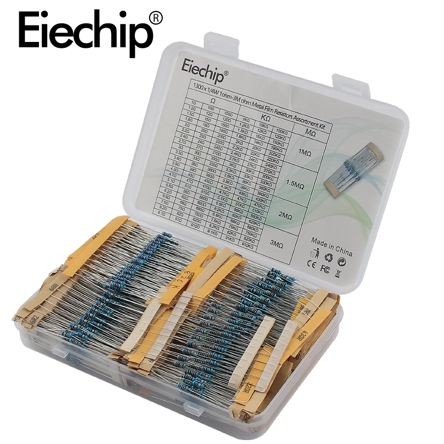 1300pcs/box 1ohm - 3M ohm Metal Film Resistor set 1/4W 1% electronic resistors assortment kit 130 Values*10pcs resistance pack
1300pcs/box 1ohm - 3M ohm Metal Film Resistor set 1/4W 1% electronic resistors assortment kit 130 Values*10pcs resistance pack