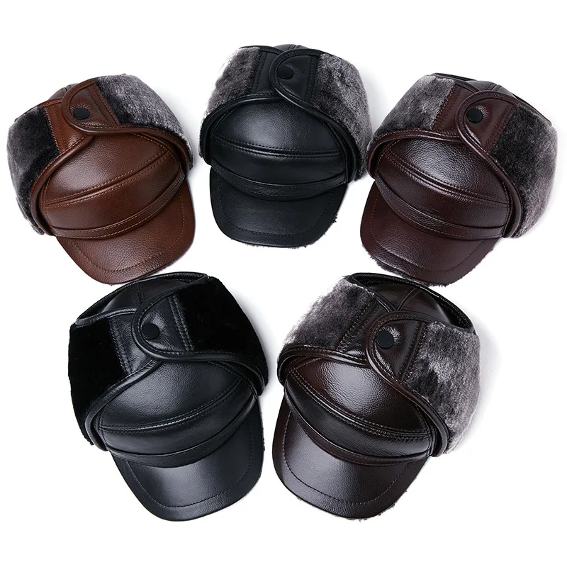 New Men Hight Quality 100% Natural Real Cowhide Leather Bomber Hats Male Casual Winter Warm Cowhide Leather Cap Russia Adult Cap
New Men Hight Quality 100% Natural Real Cowhide Leather Bomber Hats Male Casual Winter Warm Cowhide Leather Cap Russia Adult Cap