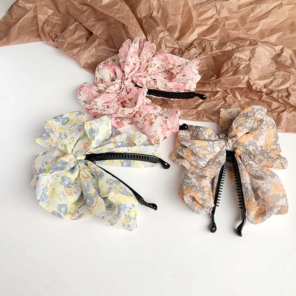 New Korea Sweet Flower Print Big Bow Banana Clip Vertical Horsetail Clip Hairpin Trendy Girl Headdress Jewellery Accessories
New Korea Sweet Flower Print Big Bow Banana Clip Vertical Horsetail Clip Hairpin Trendy Girl Headdress Jewellery Accessories