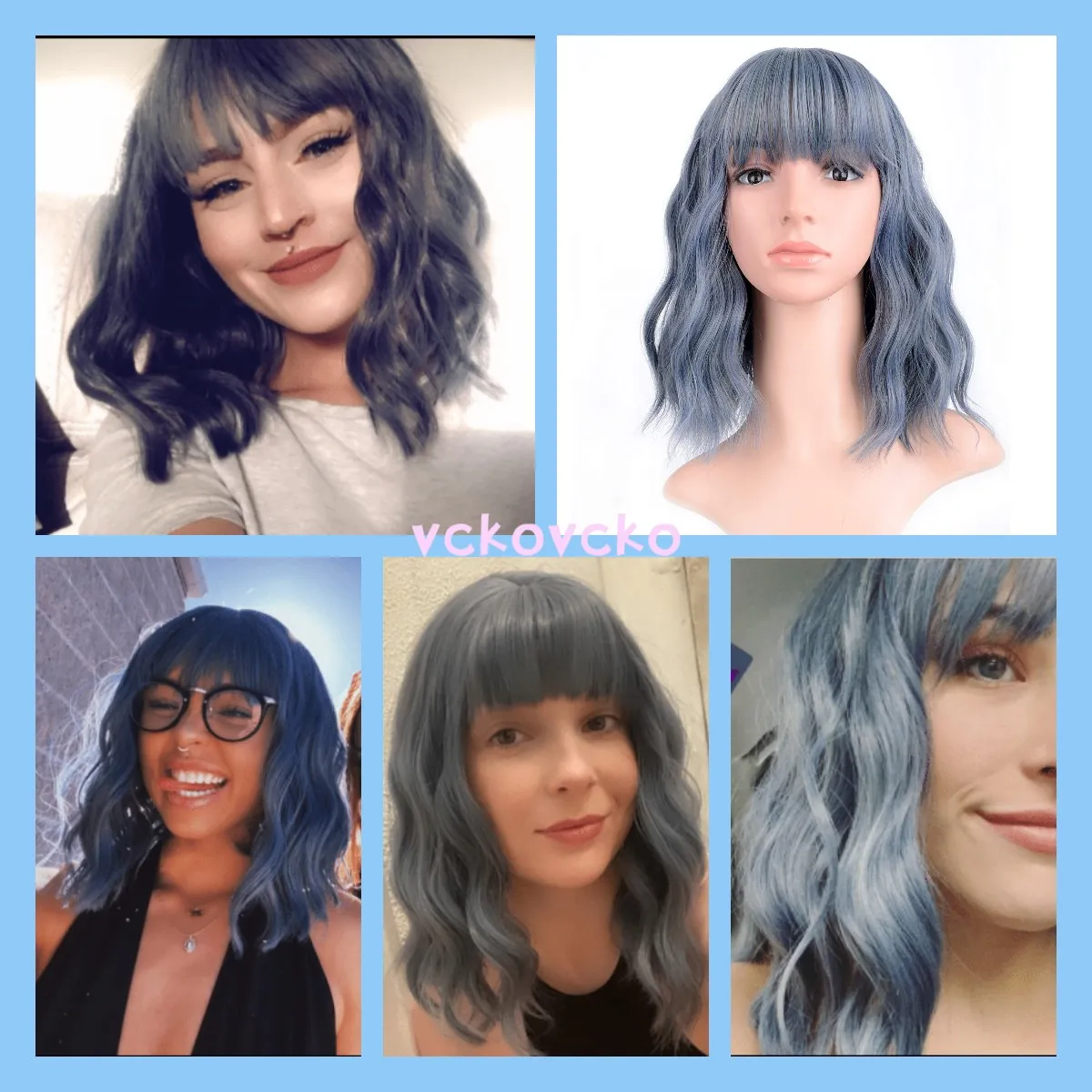 VCKOVCKO 12 inch Short Bob Synthetic Wig Pastel Wavy Wig With Air Bangs Women's Shoulder Length for Girl Colorful Wig(Mix Blue)
VCKOVCKO 12 inch Short Bob Synthetic Wig Pastel Wavy Wig With Air Bangs Women's Shoulder Length for Girl Colorful Wig(Mix Blue)