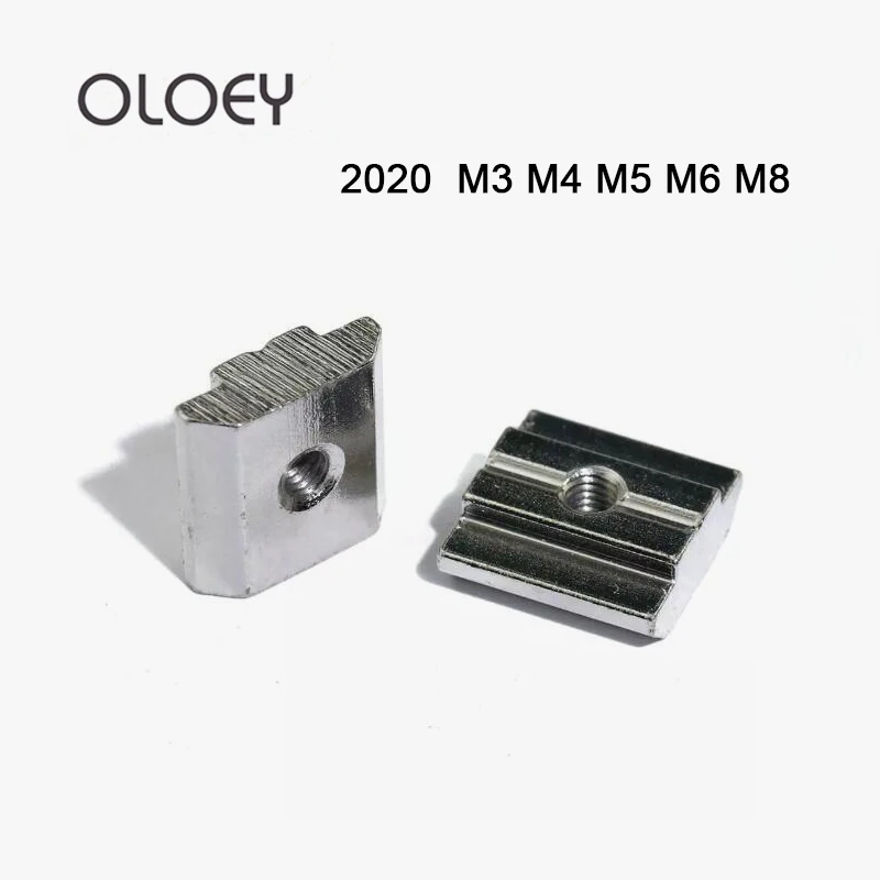 

50PCS 100PCS/Lot T Sliding Hammer Nut Block Square Nuts M3 M4 M5 M6 M8 2020 Aluminum Profile Slot Zinc Coated Plate Accessories