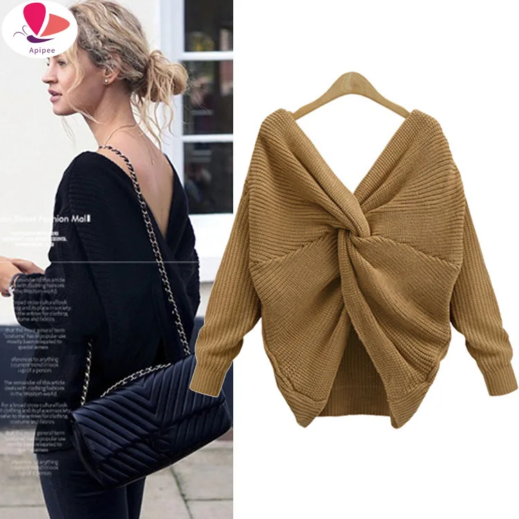 2022 Autumn Spring Women Open Back Long Sleeve Tops V-Neck Lovely Pullovers Knitted Loose Sweaters Tops Lady Girls Sweaters
2022 Autumn Spring Women Open Back Long Sleeve Tops V-Neck Lovely Pullovers Knitted Loose Sweaters Tops Lady Girls Sweaters