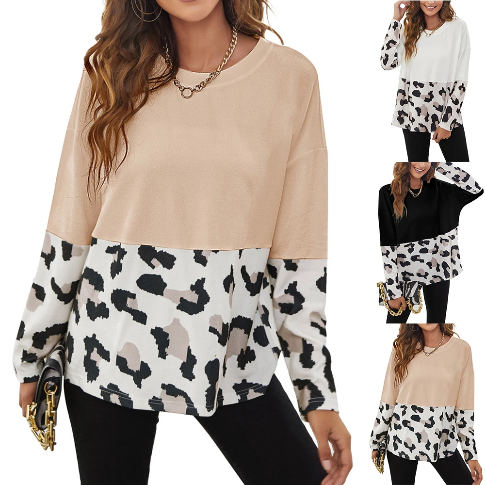 Fashion Womens Patchwork T-shirt Casual Ladies Casual Printed Leopard Print Long Sleeve Pullover Tops Tops Wearing Clothes
Fashion Womens Patchwork T-shirt Casual Ladies Casual Printed Leopard Print Long Sleeve Pullover Tops Tops Wearing Clothes