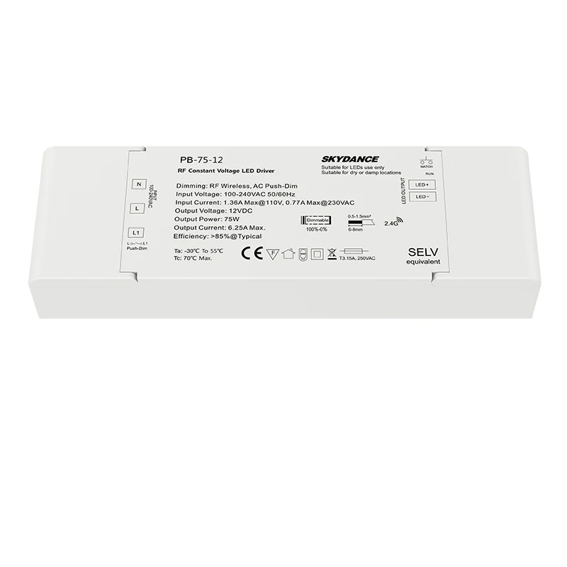 Dimmable LED Driver 12V 24V 75W RF 2.4G Wireless Remote Control AC 110V 220V to DC 12V 24V Constant Voltage LED Dimming Driver
Dimmable LED Driver 12V 24V 75W RF 2.4G Wireless Remote Control AC 110V 220V to DC 12V 24V Constant Voltage LED Dimming Driver