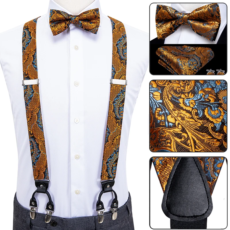 Luxury Silk Adult Men's Suspenders Leather Metal 6 Clips Braces Men's Wedding Party Bow Tie and Vintage Elastic Suspenders Men
Luxury Silk Adult Men's Suspenders Leather Metal 6 Clips Braces Men's Wedding Party Bow Tie and Vintage Elastic Suspenders Men