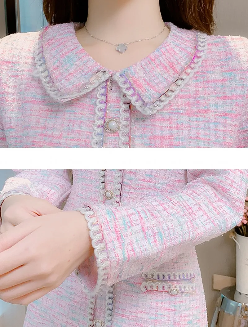 2020 autumn winter Women Elegant Tweed Dress Sweet turn down collar Long Sleeve Dresses
2020 autumn winter Women Elegant Tweed Dress Sweet turn down collar Long Sleeve Dresses