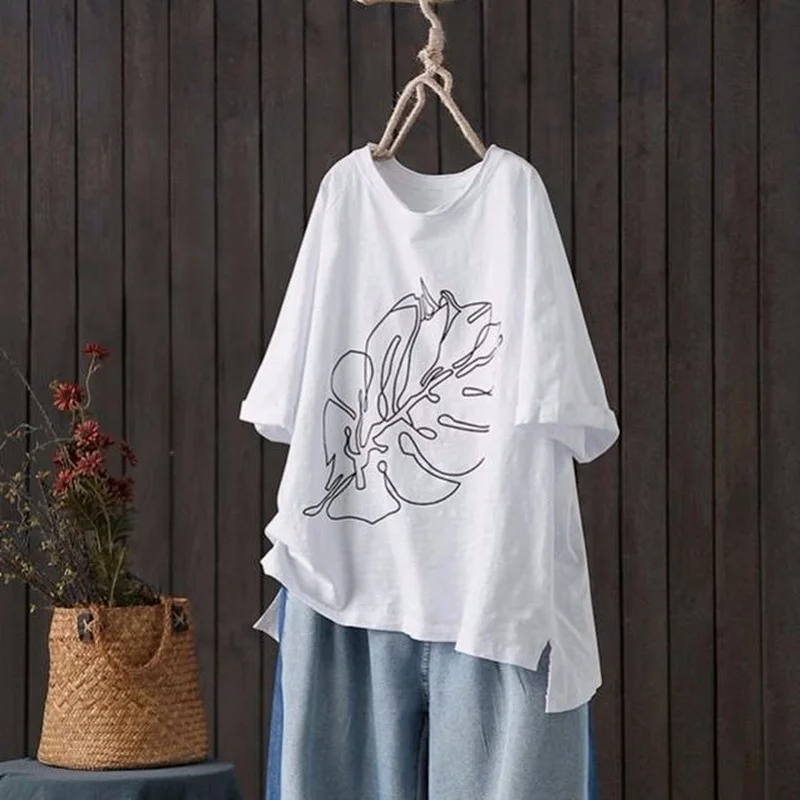 Cotton 95% Printed Women White T-Shirts Loose Oversized Half Sleeved Casual Vintage Female Pulls Tops Tees
Cotton 95% Printed Women White T-Shirts Loose Oversized Half Sleeved Casual Vintage Female Pulls Tops Tees