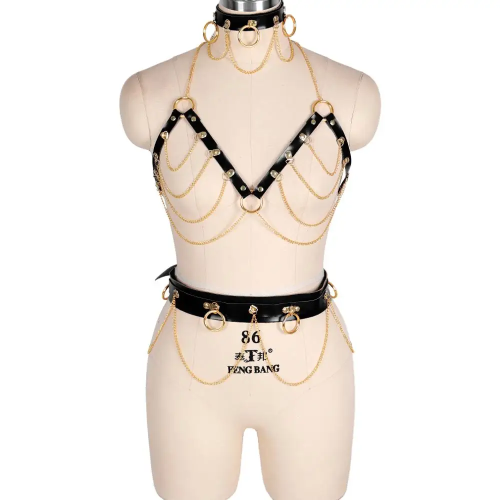 Black Leather Harness Bra Set Waist Belt Chain Metal Bondage Body Pole Dance Rave Sexy Lingerie Goth Suspender Adjust Top
Black Leather Harness Bra Set Waist Belt Chain Metal Bondage Body Pole Dance Rave Sexy Lingerie Goth Suspender Adjust Top