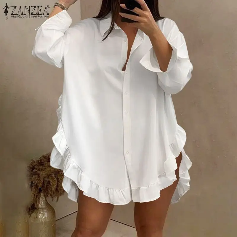 2021 Fashion Solid Shirt Women OL Elegant Ruffle Blouse ZANZEA Autumn Party White Chemise Lady Casual Holiday Long Sleeve Tops
2021 Fashion Solid Shirt Women OL Elegant Ruffle Blouse ZANZEA Autumn Party White Chemise Lady Casual Holiday Long Sleeve Tops