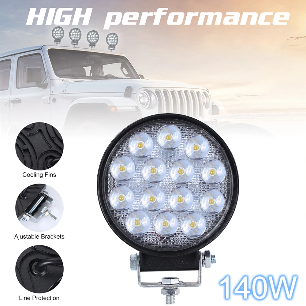 Circular Waterproof LED Work Light 9-30V 4 Inch 140W 6000K 14000LM IP67 for Off-Road Suv Boat 4X4 Jeep Truck Cars Vehicles
Circular Waterproof LED Work Light 9-30V 4 Inch 140W 6000K 14000LM IP67 for Off-Road Suv Boat 4X4 Jeep Truck Cars Vehicles