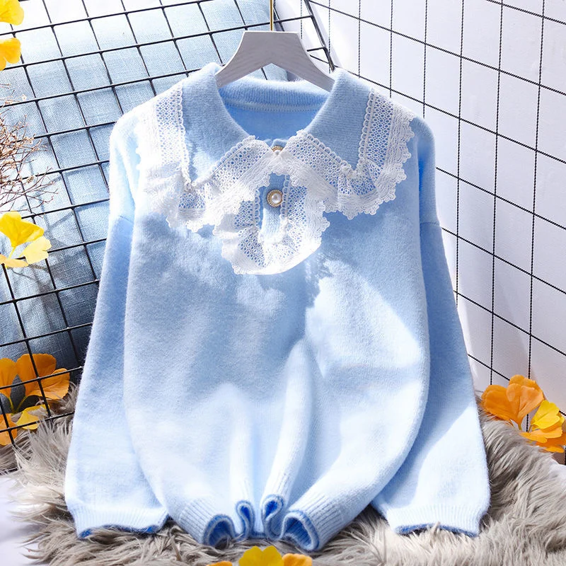 Sweater Women Solid Lace Peter Pan Collar Pullover Elegant Straight Jumper Knitted Preppy Top Sweet Chic Winter Clothes
Sweater Women Solid Lace Peter Pan Collar Pullover Elegant Straight Jumper Knitted Preppy Top Sweet Chic Winter Clothes