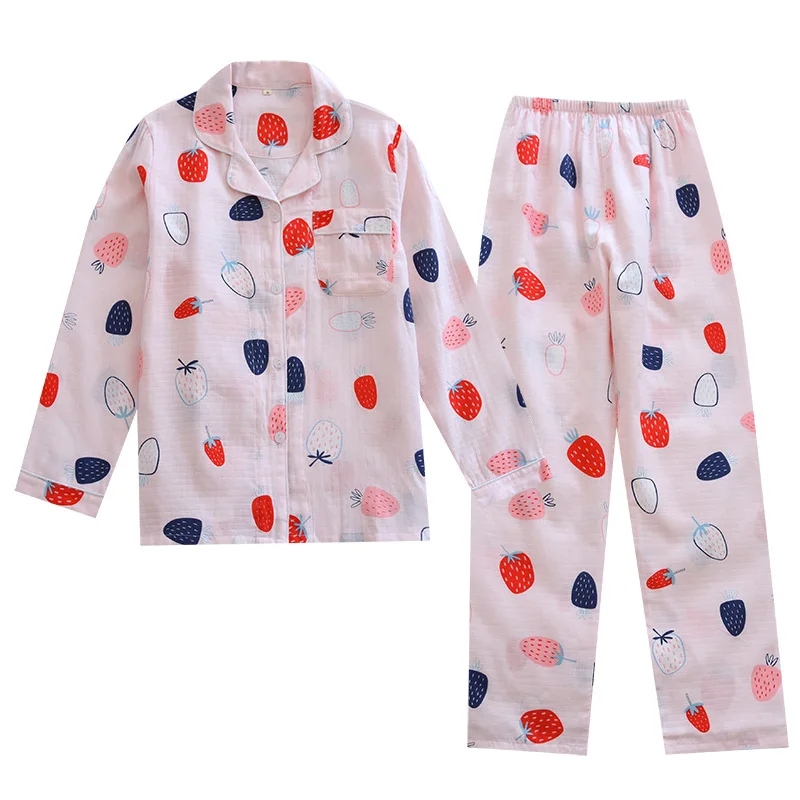 New Lovely Strawberry Print Pajamas For Women 100% Cotton Homewear Two Piece Set Home Clothes Female Spring Gauze Sleepwear Suit
New Lovely Strawberry Print Pajamas For Women 100% Cotton Homewear Two Piece Set Home Clothes Female Spring Gauze Sleepwear Suit