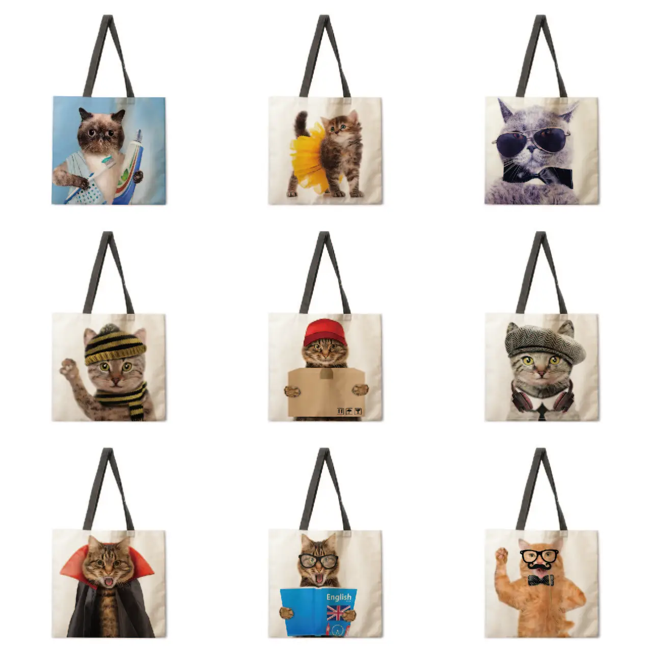 Funny Cat Printed Tote Bag Shoulder Bag Linen Fabric Casual Tote Bag Foldable Shopping Bag Reusable Beach Bag
Funny Cat Printed Tote Bag Shoulder Bag Linen Fabric Casual Tote Bag Foldable Shopping Bag Reusable Beach Bag