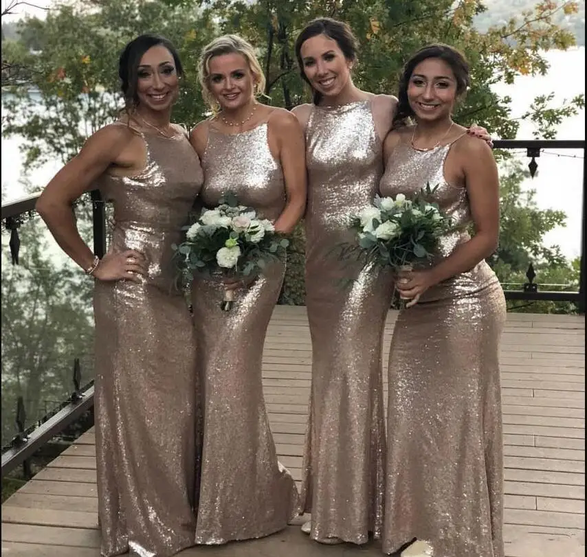 Sequined Sheath Bridesmaid Dresses O Neck Sleeveless Spaghetti Straps Floor Length Modern Formal Maid Of Honor Custom Made 2020
Sequined Sheath Bridesmaid Dresses O Neck Sleeveless Spaghetti Straps Floor Length Modern Formal Maid Of Honor Custom Made 2020