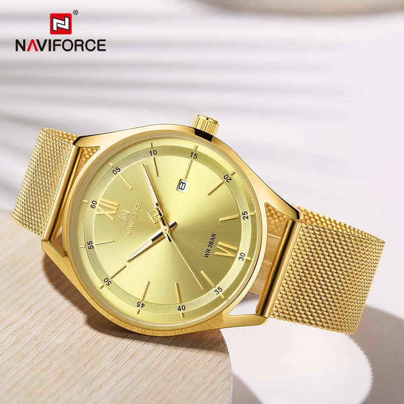 Часы NAVIFORCE для пар роскошные брендовые золотые наручные часы мужчин и женщин