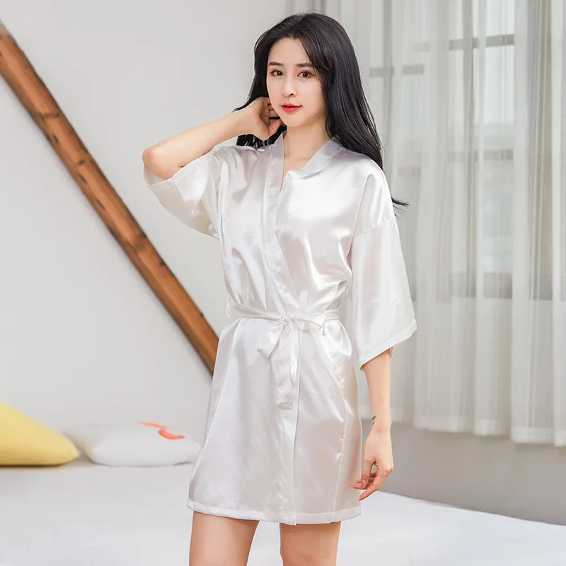 

Silk Like Women's Nightgown Thin Home Wear Summer Sexy Cardigan Kimono Loose Robe Large Size Bathrobe Morning Gown Sleepwear