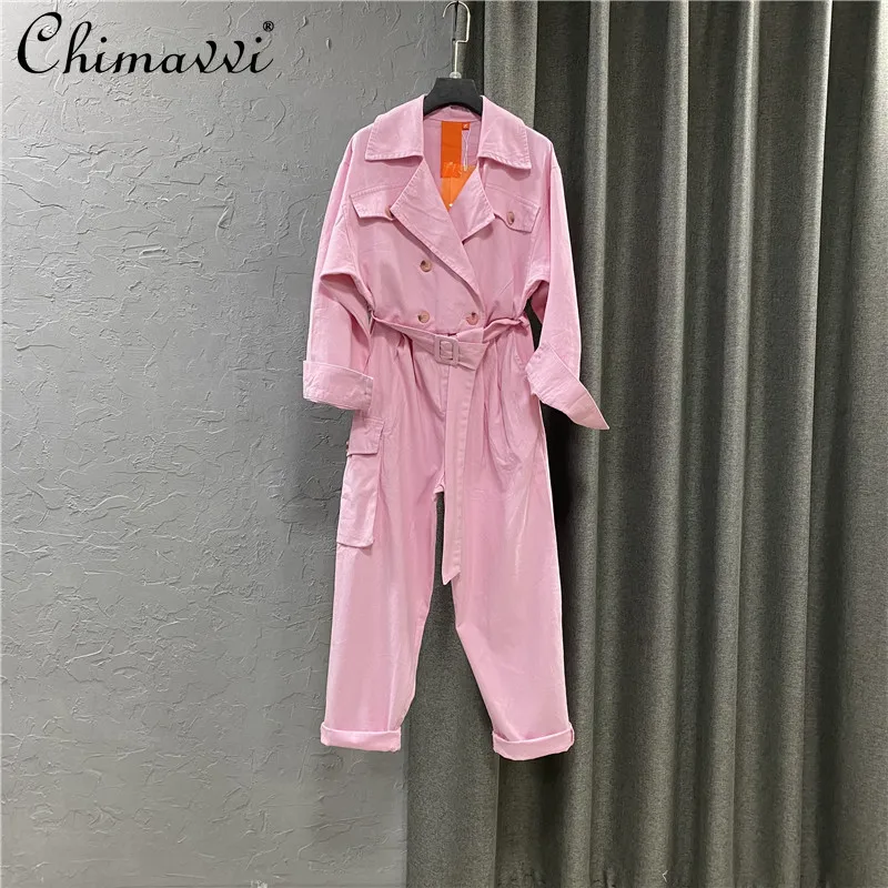 Korean Style Women's Pink Cargo Overalls 2021 Spring New Double Breasted Jumpsuits Waist Trimming Casual Trousers Jeans Female
Korean Style Women's Pink Cargo Overalls 2021 Spring New Double Breasted Jumpsuits Waist Trimming Casual Trousers Jeans Female