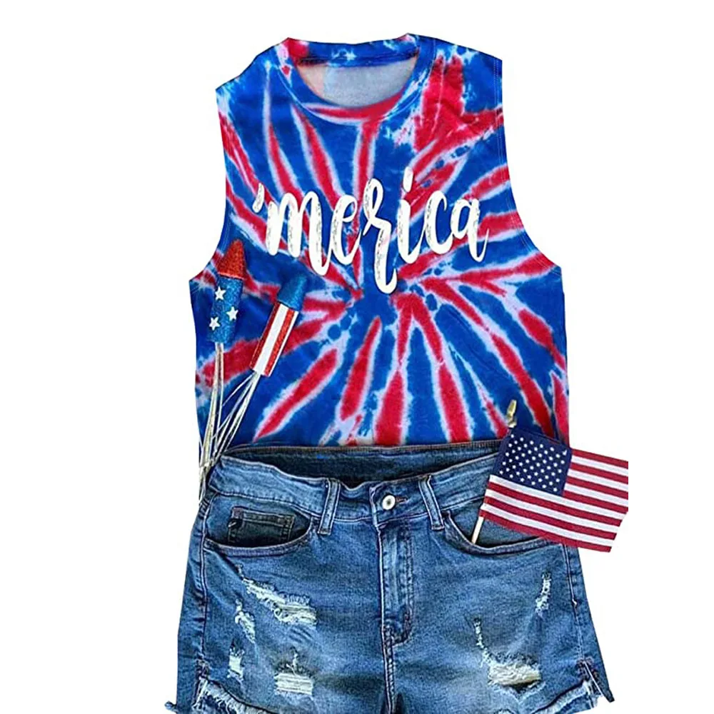 2020 popular women's Vest tie dye merica letter print round neck sleeveless T-shirt
2020 popular women's Vest tie dye merica letter print round neck sleeveless T-shirt