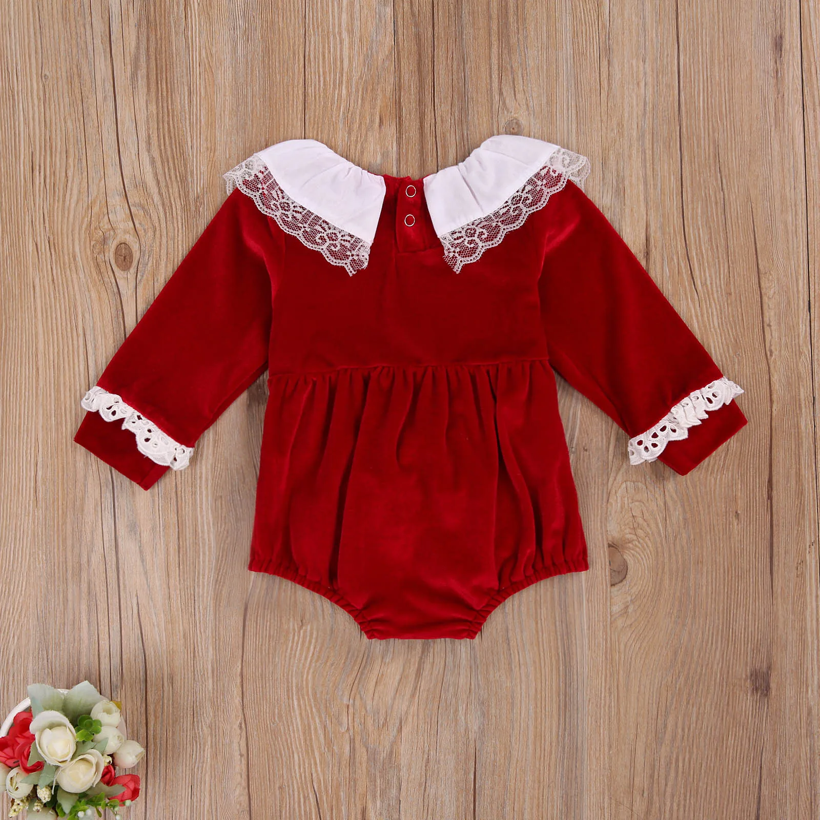 Newborn Baby Girls Casual Style Red Velvet Romper Toddler Long Sleeve Round Neck Lace Playsuit with Belt
Newborn Baby Girls Casual Style Red Velvet Romper Toddler Long Sleeve Round Neck Lace Playsuit with Belt