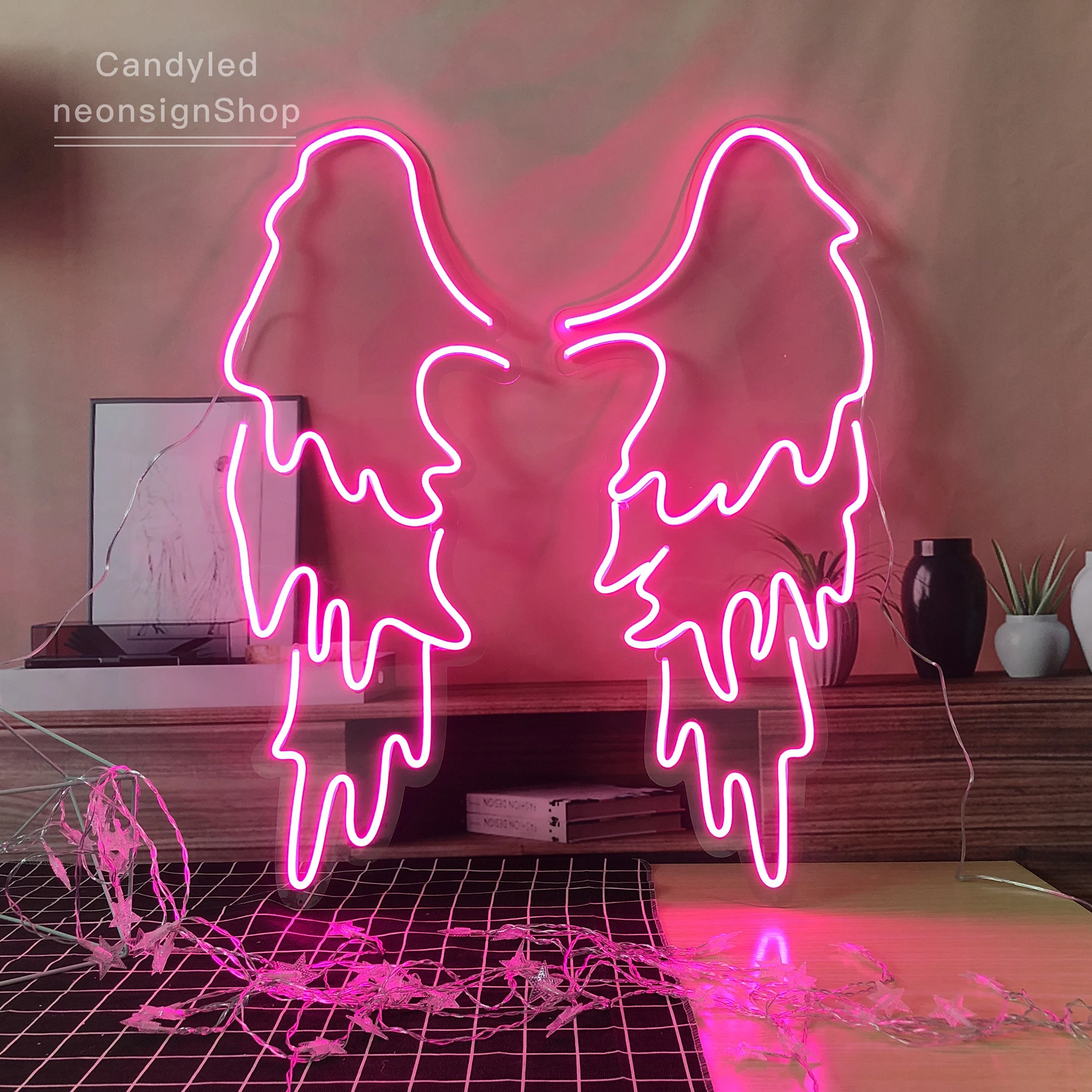 

Wings Of Angels Led Flex Transparent Acrylic Neon Sign Indoor Family Party Wedding Decoration Christmas Gift Home Ideas(Pink)