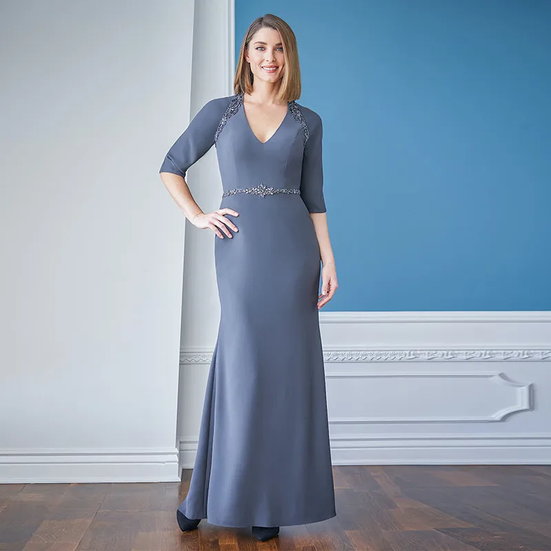 Fashion Gray Blue Mother of the Bride Dresses Half Sleeves A Line V-Neck Satin Beaded Wedding Party Groom Mother Evening Gowns
Fashion Gray Blue Mother of the Bride Dresses Half Sleeves A Line V-Neck Satin Beaded Wedding Party Groom Mother Evening Gowns