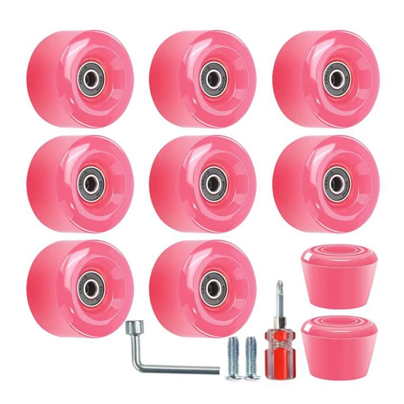 

8 Pcs 82A Roller Pulley with Mounting Bearing and 2 Toe Plug,for Outdoor or Indoor Use Double-Row Skating,58X32mm