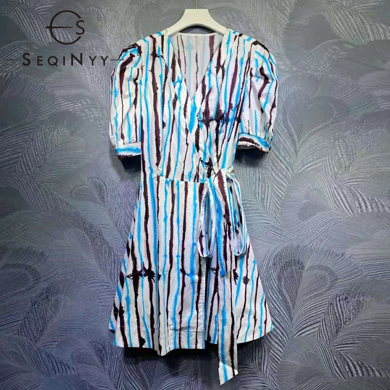 SEQINYY 100% Cotton Dress Summer Spring New Fashion Design Women Blue Stripes Print Casual High Quality Belt
SEQINYY 100% Cotton Dress Summer Spring New Fashion Design Women Blue Stripes Print Casual High Quality Belt