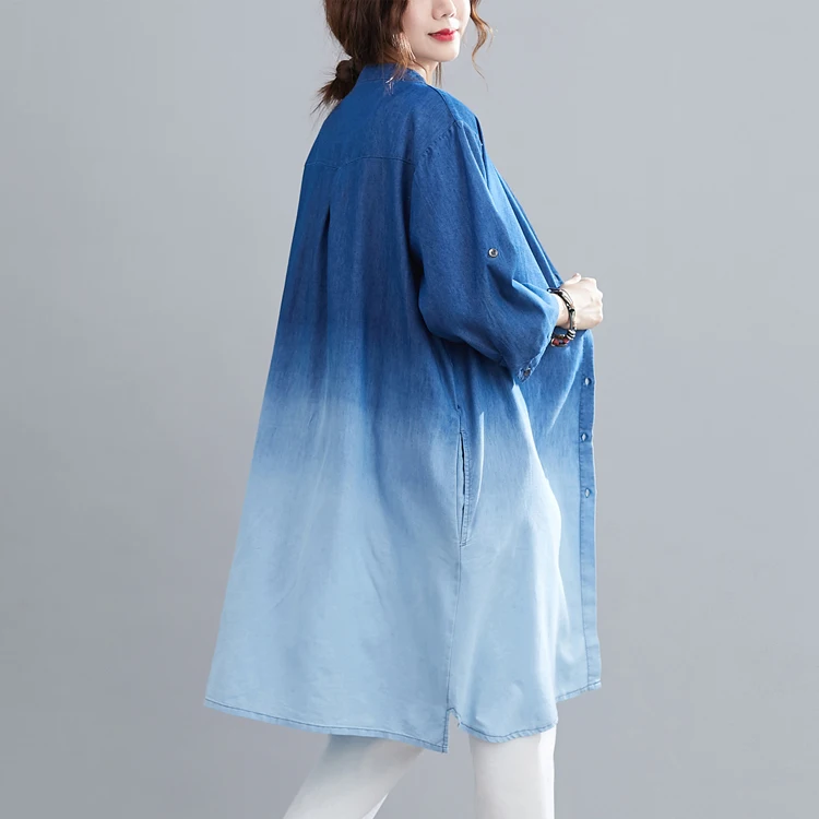 Autumn Gradient Color Denim Shirt Coat Thin Mid-Length Jacket For Women Casual Loose Wild Patchwork Coats
Autumn Gradient Color Denim Shirt Coat Thin Mid-Length Jacket For Women Casual Loose Wild Patchwork Coats