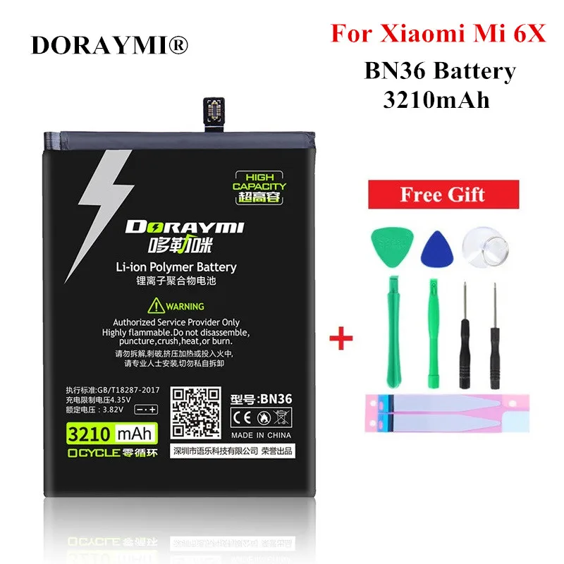 DDORAYMI BN36 Phone Battery For Xiaomi Mi 6X A2 Mi6X MiA2 3210mAh Replacement Batteries High Quality Bateria Free Tools
DDORAYMI BN36 Phone Battery For Xiaomi Mi 6X A2 Mi6X MiA2 3210mAh Replacement Batteries High Quality Bateria Free Tools