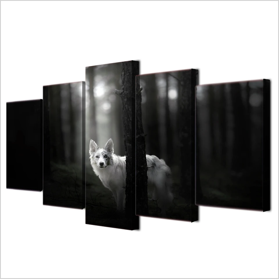 

HD Prints Art Pictures Poster Home Decoration 5 Panel Landscape Forest Animal Wolf For Living Room Painting Canvas Frames PENGDA