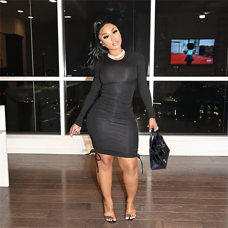 Shirring Dress Drawstring Solid Bodycon O Neck Long Sleeve Sxey Dresses Women Clothes Autumn 2021 Elegant Stretchy Party Dresses
Shirring Dress Drawstring Solid Bodycon O Neck Long Sleeve Sxey Dresses Women Clothes Autumn 2021 Elegant Stretchy Party Dresses