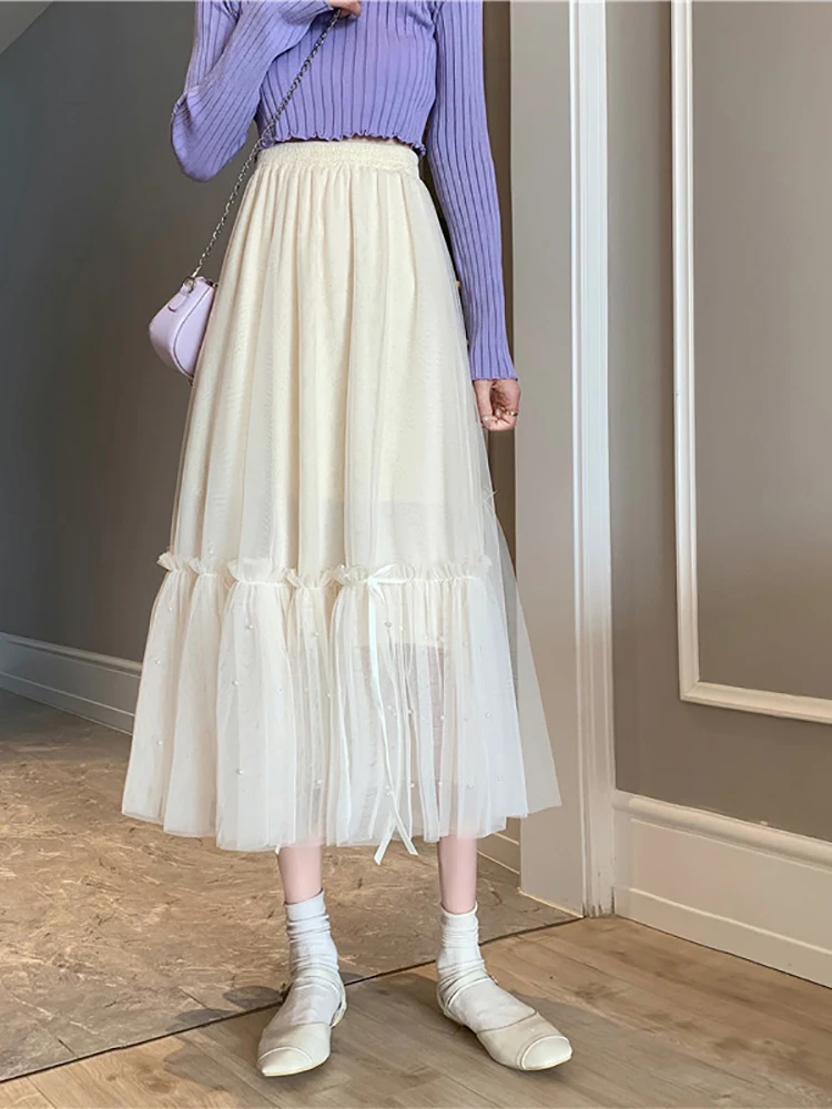 Mesh Skirt Spring New Womens 2021 Shirring Sweet Cute Elastic Waist Skirts Female A Line Thin Slim High Waist Falda Midi Mujer
Mesh Skirt Spring New Womens 2021 Shirring Sweet Cute Elastic Waist Skirts Female A Line Thin Slim High Waist Falda Midi Mujer