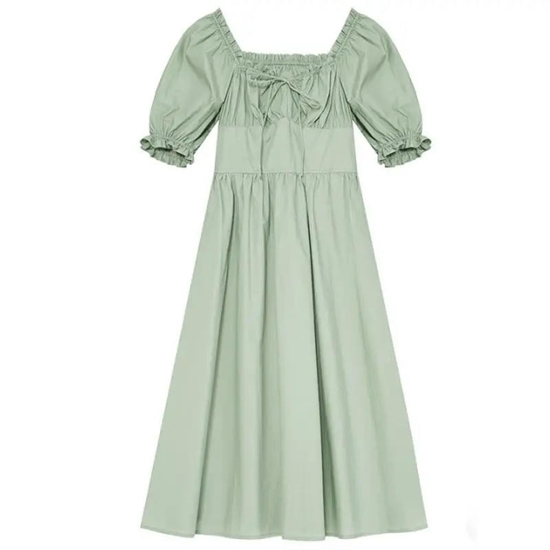 Summer Retro Square Collar Puff Sleeve Stringy Selvedge Dress Female French Minority Drawstring Waist Slimming Temperament
Summer Retro Square Collar Puff Sleeve Stringy Selvedge Dress Female French Minority Drawstring Waist Slimming Temperament