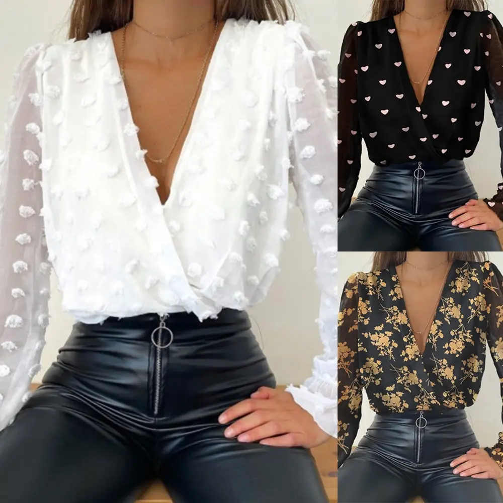 Women Deep V Neck Top White Jacquard Fashion Shirt Female Long Sleeve Chic Shirt Sexy Polka Dot Solid Color Mesh Blouses 2021
Women Deep V Neck Top White Jacquard Fashion Shirt Female Long Sleeve Chic Shirt Sexy Polka Dot Solid Color Mesh Blouses 2021