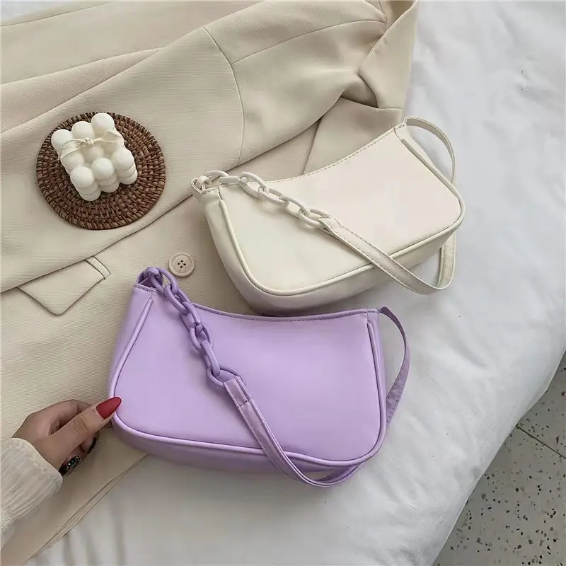 

Shoulder Bags For Women Baguette Underarm Hobo Solid Color Bolsa Feminina Chain Officer 2021 Mini All-Match PU Concise Capable