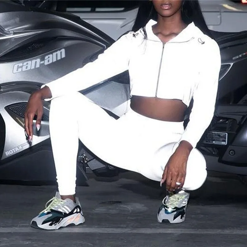 Reflective sweater hooded drawstring stitching jacket Street running flashing women's jacket 2021 summer suit, two-piece
Reflective sweater hooded drawstring stitching jacket Street running flashing women's jacket 2021 summer suit, two-piece