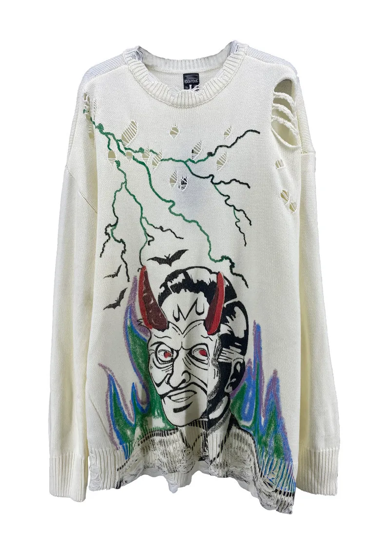 Pull Femme High Street Hip-hop Ghost Jacquard Pullover Sweater Women Men Causal Long Sleeve Hole Knitted Tops Cotton Polyester
Pull Femme High Street Hip-hop Ghost Jacquard Pullover Sweater Women Men Causal Long Sleeve Hole Knitted Tops Cotton Polyester