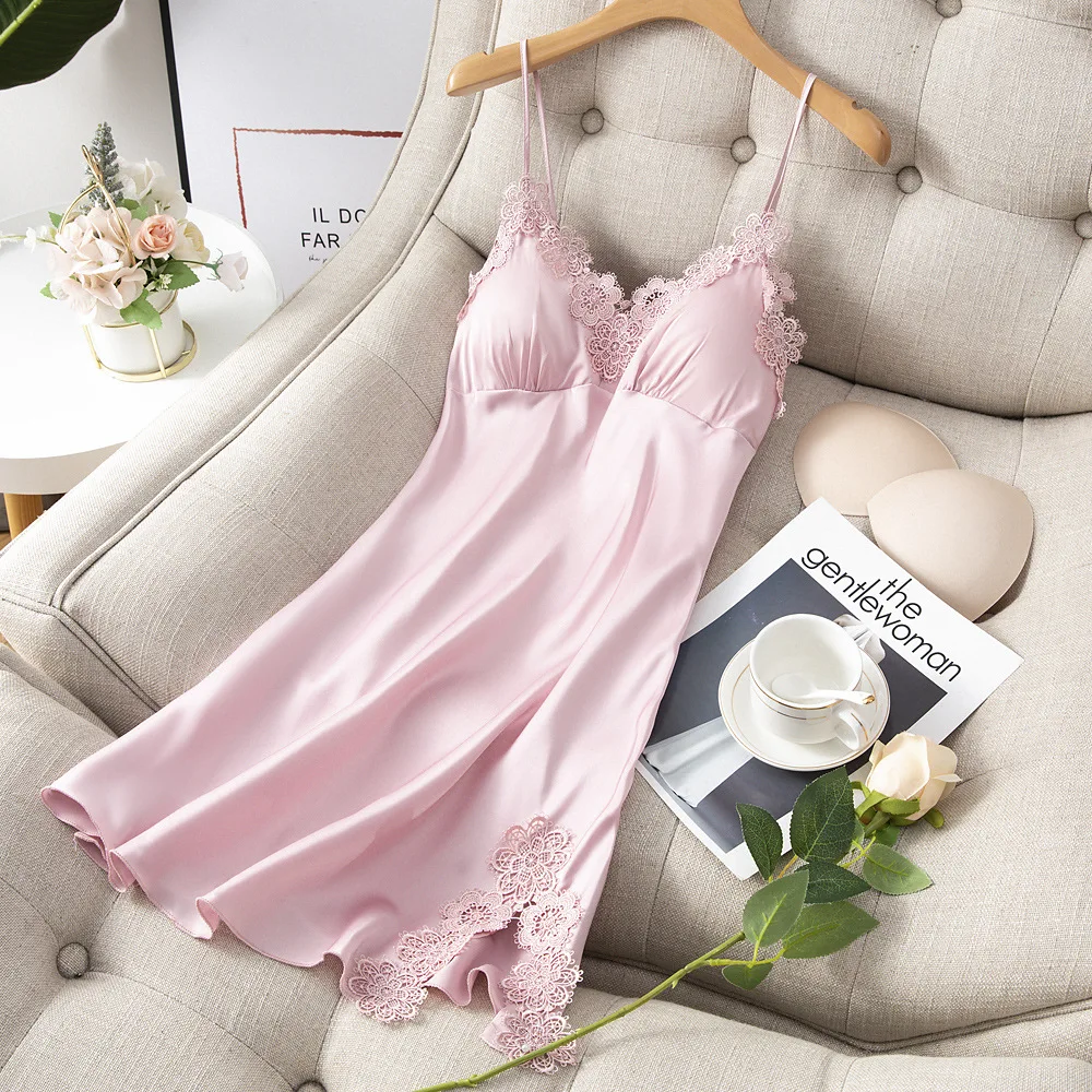Lisacmvpnel Summer New Lace Sexy Women Nightdress With Chest V-Neck Nightwear